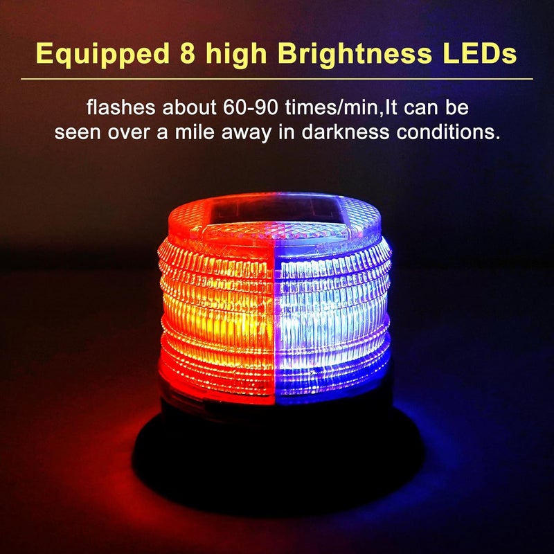 Aolyty Solar Strobe Warning Light with Strong Magnetic Base LED Warning Lamp Super Bright Solar Safety Flashing Light Waterproof for Construction, Traffic, Factory, Crane Tower, Dock (Red&Blue) - Image 2